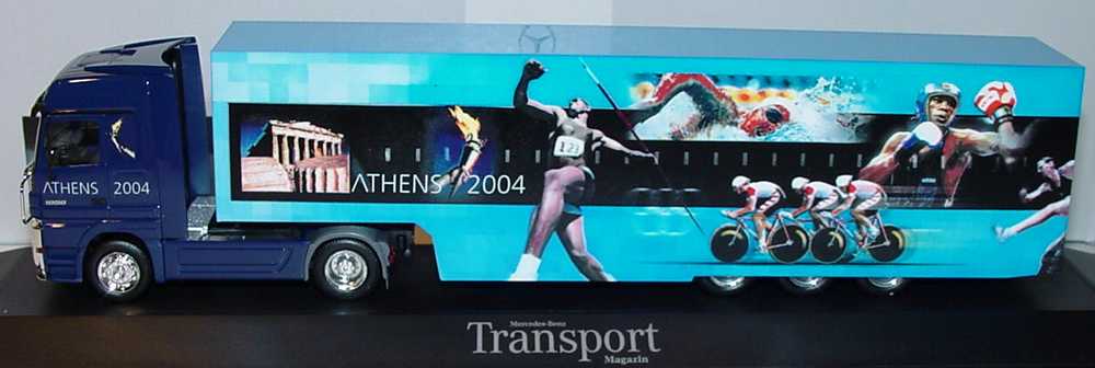 Foto 1:87 Mercedes-Benz Actros LH MP2 Fv Cv KoSzg Cv 2/3 Athens 2004 Werbemodell herpa B66000602