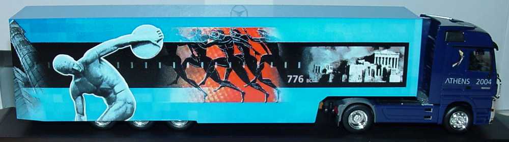 Foto 1:87 Mercedes-Benz Actros LH MP2 Fv Cv KoSzg Cv 2/3 Athens 2004 Werbemodell herpa B66000602