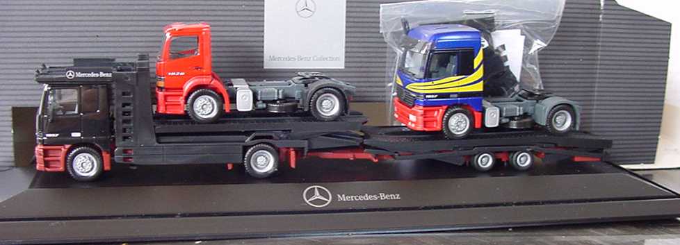 Foto 1:87 Mercedes-Benz Actros L AutotransportHgz 2/2 schwarz mit Atego und Actros Szgm Werbemodell herpa B66000217