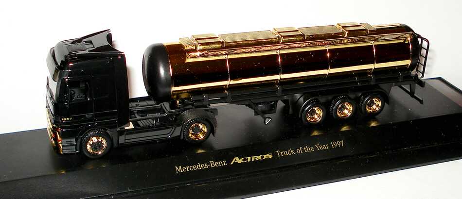 Foto 1:87 Mercedes-Benz Actros L Fv Cv ChromTSzg 2/3  schwarz/gold Truck of the Year 1997 Werbemodell herpa B66000088
