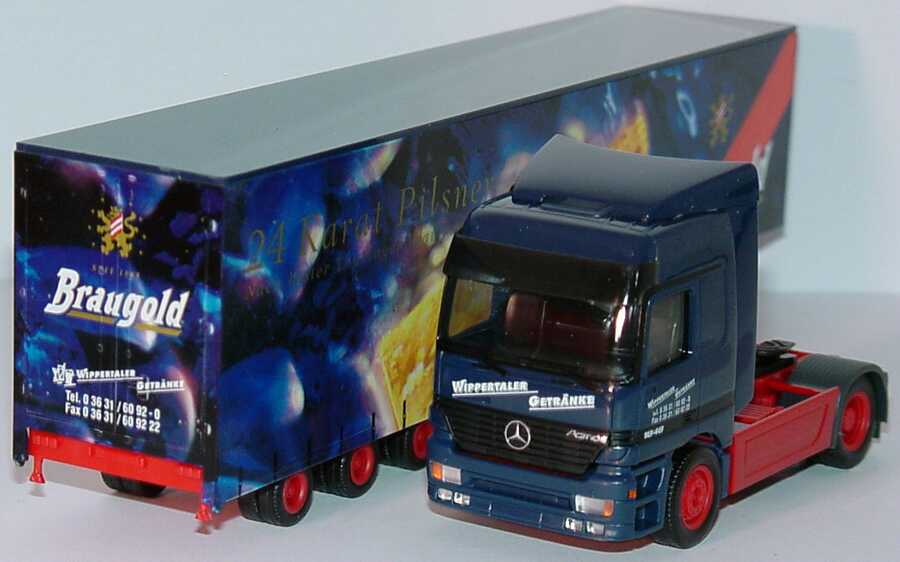 Foto 1:87 Mercedes-Benz Actros L Fv Cv JuGPSzg 2/3 Braugold - 24 Karat Pilsner, Wippetaler Getränke herpa 148207