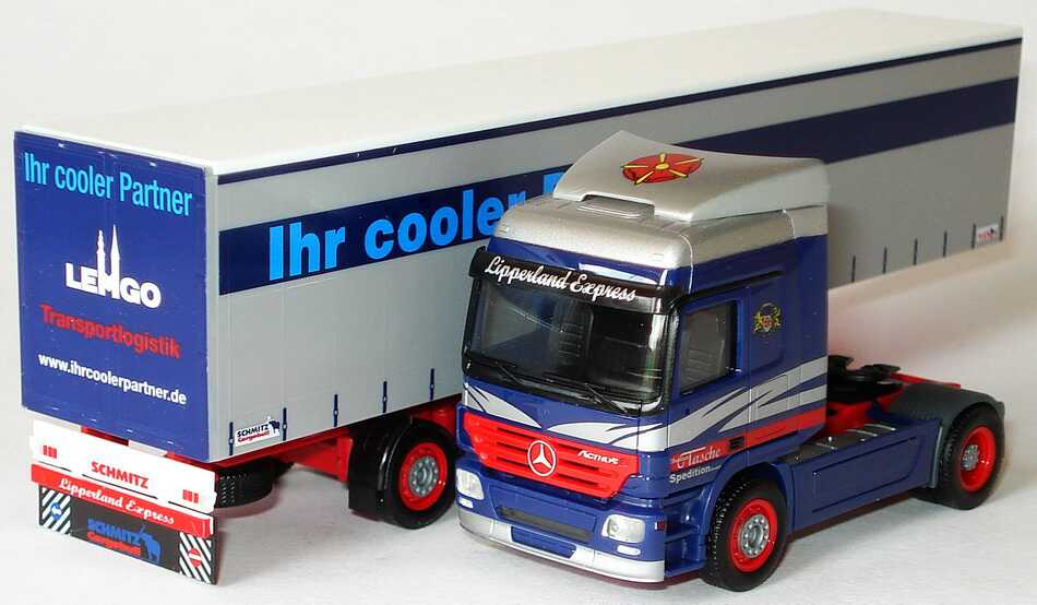 Foto 1:87 Mercedes-Benz Actros L MP2 GPSzg 2/3 Spedition Tasche, Lemgo, Ihr cooler Partner, Lipperland Express herpa 150132