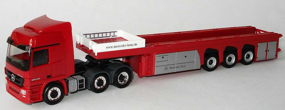 Foto 1:87 Mercedes-Benz Actros L MP3 Betonteiletransporter-Szg 3/3 rot Werbemodell herpa B66007809