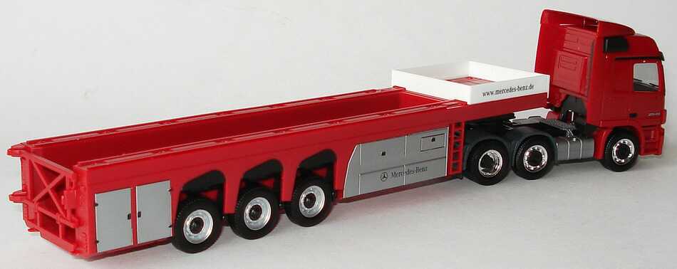 Foto 1:87 Mercedes-Benz Actros L MP3 Betonteiletransporter-Szg 3/3 rot Werbemodell herpa B66007809
