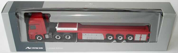 Foto 1:87 Mercedes-Benz Actros L MP3 Betonteiletransporter-Szg 3/3 rot Werbemodell herpa B66007809