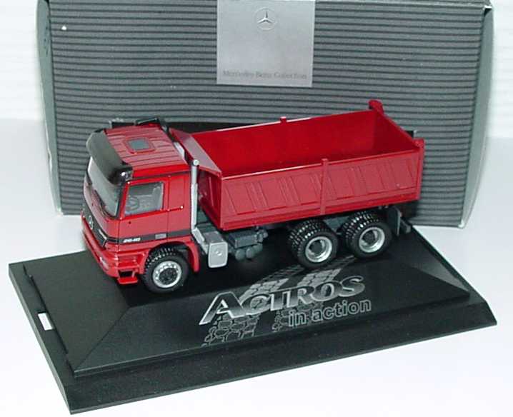 Foto 1:87 Mercedes-Benz Actros M 3a Kipper dunkelrot Actros in action Werbemodell herpa B66000126