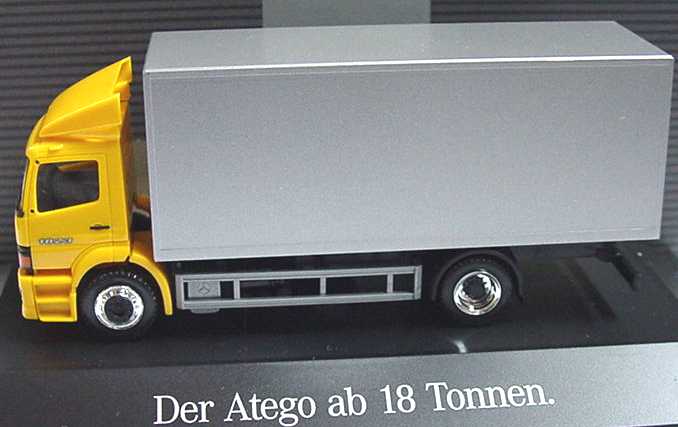 Foto 1:87 Mercedes-Benz Atego 2a Ko-Lkw gelb/silber Werbemodell herpa B66000307