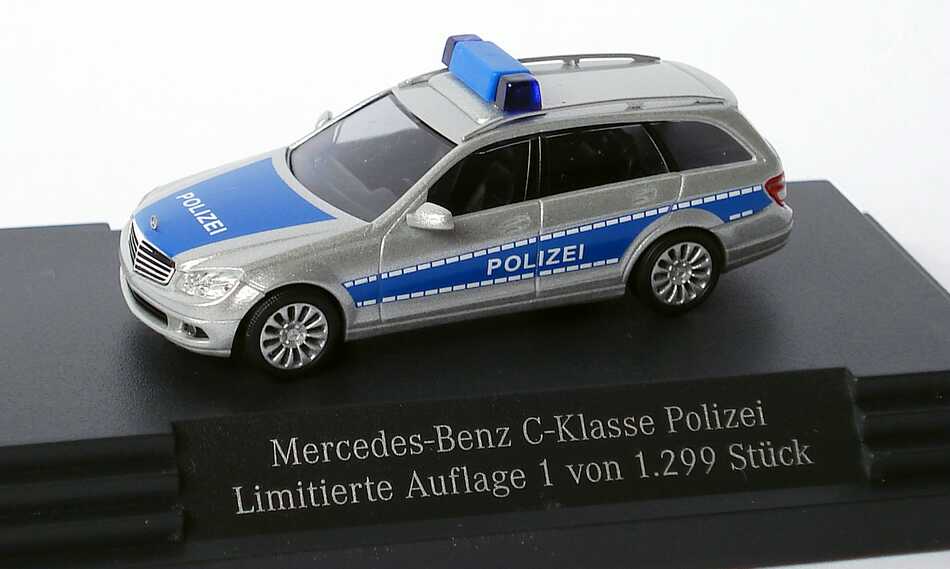 Foto 1:87 Mercedes-Benz C-Klasse T-Modell Elegance (S204) Polizei silber/blau Werbemodell Busch B66960327