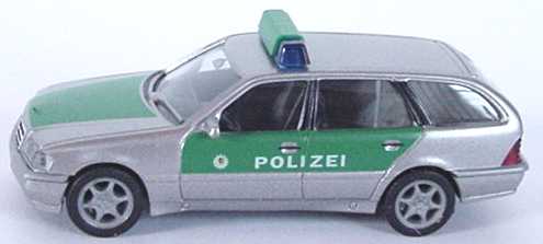 Foto 1:87 Mercedes-Benz C 180 Touring Facelift (S202) Polizei silbermet./grün herpa 044691