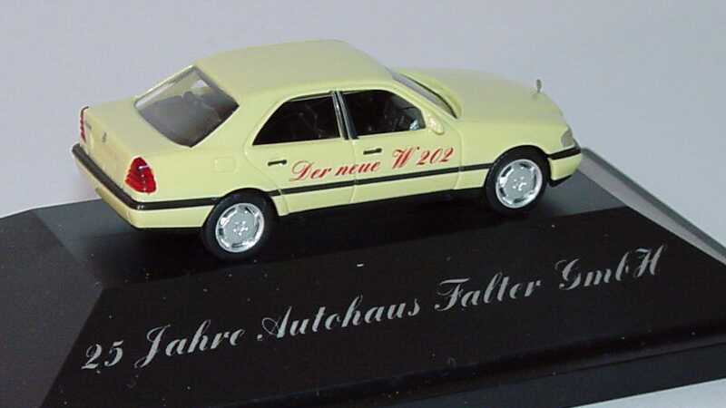 Foto 1:87 Mercedes-Benz C-Klasse W202 lichtgelb - 25 Jahre Autohaus Falter GmbH - Werbemodell - herpa