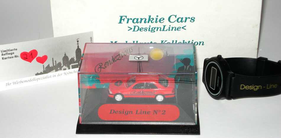 Foto 1:87 Mercedes-Benz C 220 (W202) rot Rendezvous (Frankie Cars Design Line Edition2, mit Armbanduhr) Fremddruck herpa