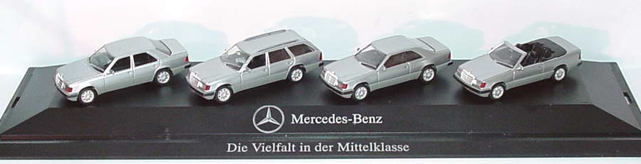 Foto 1:87 Mercedes-Benz Die Vielfalt in der Mittelklasse (300E, TE, CE, CE Cabrio brillantsilbermet.) in 4er PC-Box herpa B66005611