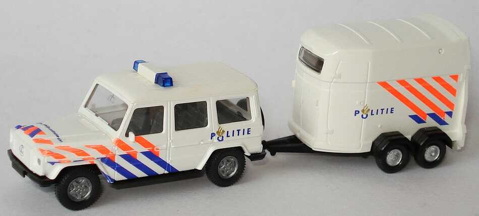 Foto 1:87 Mercedes-Benz G 320 lang mit Westfalia Pferdetransportanhänger Politie Wiking 06602