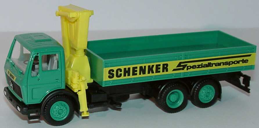 Foto 1:87 Mercedes-Benz (K) 3a Pritschen-Lkw mit Ladekran Schenker Spezialtransporte herpa 806064