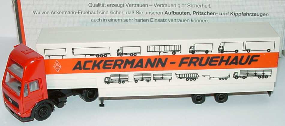 Foto 1:87 Mercedes-Benz NG (K) Topsleeper Jumbo-PPSzg 2/2 AF Ackermann - Fruehauf (Werbeverpackung) herpa 812270