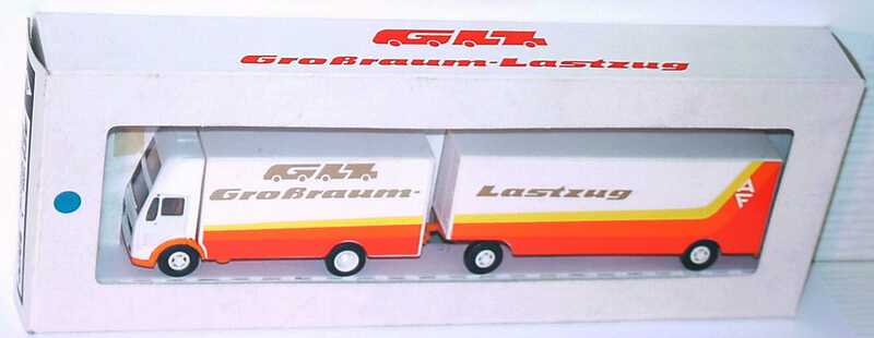 Foto 1:87 Mercedes-Benz (K) Topsleeper MöbeltransportHgz 2/2 AF Ackermann - Fruehauf, GLZ Großraum-Lastzug (AF Werbeverpackung) herpa