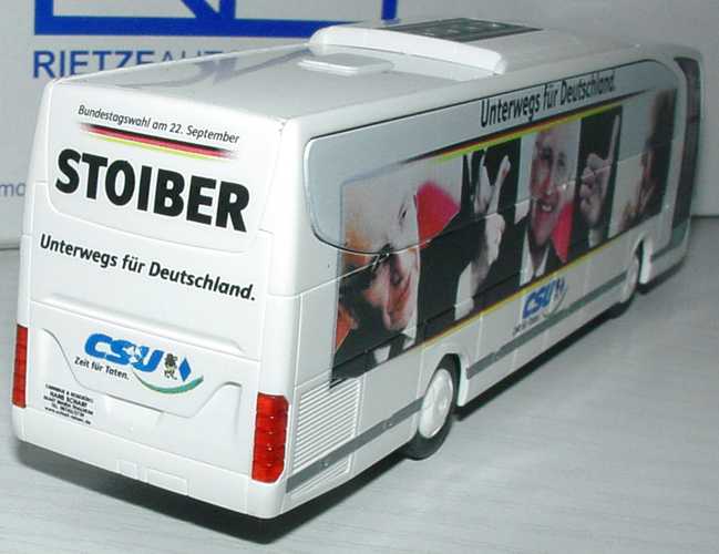 Foto 1:87 Mercedes-Benz O 580 Travego 2a Hans Scharf, Wahlkampfbus Stoiber CSU, Unterwegs für Deutschland Rietze 63838