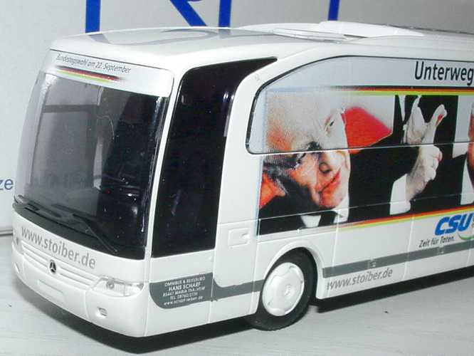 Foto 1:87 Mercedes-Benz O 580 Travego 2a Hans Scharf, Wahlkampfbus Stoiber CSU, Unterwegs für Deutschland Rietze 63838