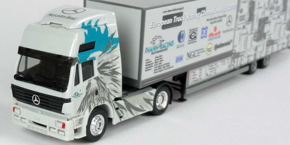 Foto 1:87 Mercedes-Benz SK ´94 Eurocab Fv Cv JuKoSzg 2/2 Renntransporter ETRC 2000 Hahn-Racing Truckrennsport Werbemodell herpa B66000432
