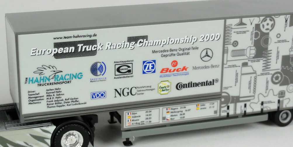Foto 1:87 Mercedes-Benz SK ´94 Eurocab Fv Cv JuKoSzg 2/2 Renntransporter ETRC 2000 Hahn-Racing Truckrennsport Werbemodell herpa B66000432