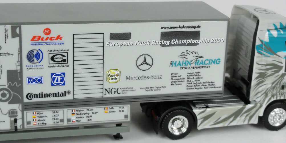 Foto 1:87 Mercedes-Benz SK ´94 Eurocab Fv Cv JuKoSzg 2/2 Renntransporter ETRC 2000 Hahn-Racing Truckrennsport Werbemodell herpa B66000432