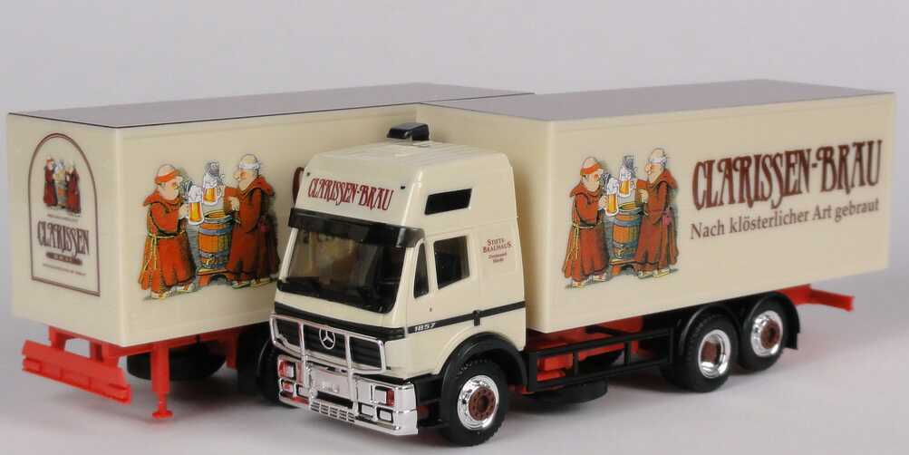 Foto 1:87 Mercedes-Benz SK 94 Tandem-GetränkeKoffer-Hängerzug Clarissen-Bräu Stifts Brauhaus Dortmund - herpa