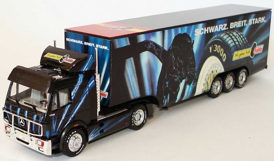 Foto 1:87 Mercedes-Benz SK Fv Cv KoSzg Cv 2/3 Fulda Promotion Truck Y 3000, Schwarz. Breit. Stark. (Fulda-Sonderkarton) herpa