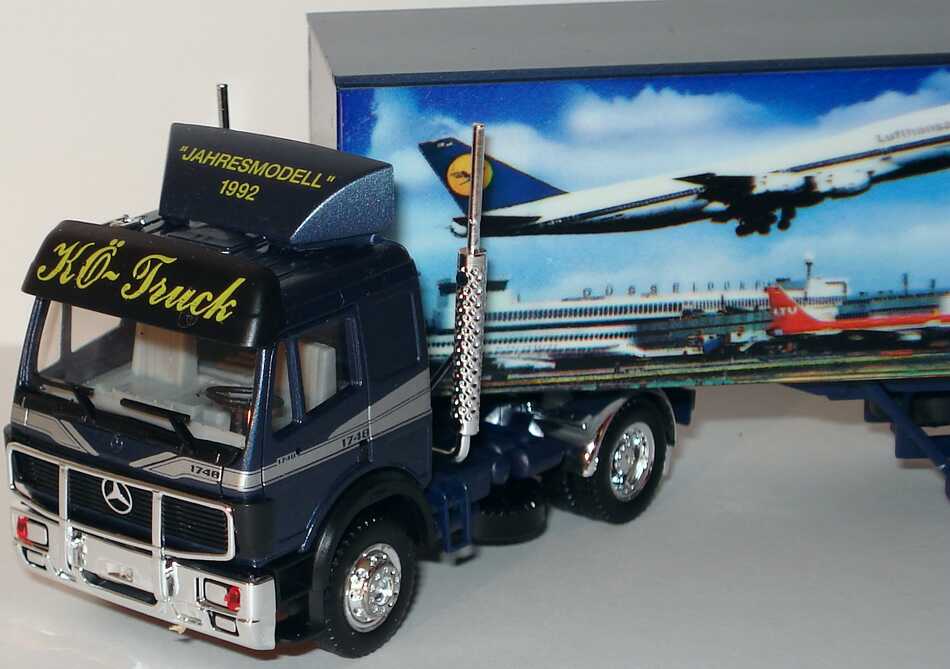 Foto 1:87 Mercedes-Benz SK Koffersattelzug MB Ndl. Düsseldorf Jahresmodell 1992 Design Flughafen - herpa