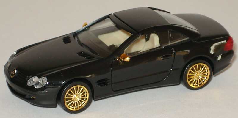 Foto 1:87 Mercedes-Benz SL 500 (R230) schwarz, mit Hardtop, Felgen und Spiegel gold herpa 023078