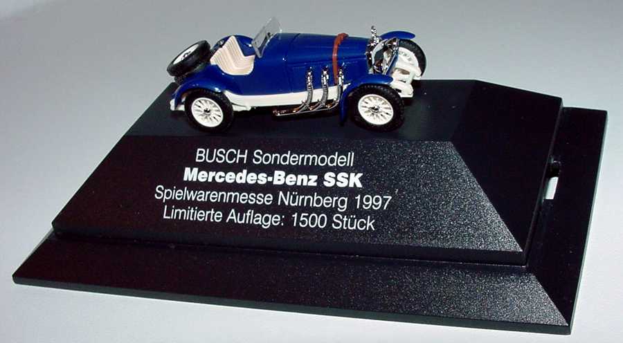 Foto 1:87 Mercedes-Benz SSK 1928 blau/weiß Messemodell 1997, Auflage 1500 Stück Busch