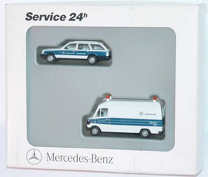 Foto 1:87 Mercedes-Benz Set-Packung Service 24h (300TE + 207D Kasten Hochdach) Werbemodell herpa