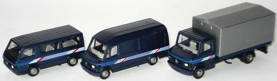 Foto 1:87 Mercedes-Benz Setpackung IAA´87 (100 D Bus + 207D Kasten Hochdach + T2 PP blaumet.) Werbemodell herpa