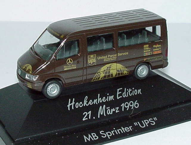 Foto 1:87 Mercedes-Benz Sprinter Bus AMG, UPS (Hockenheim Edition 21. März 1996) herpa 036757