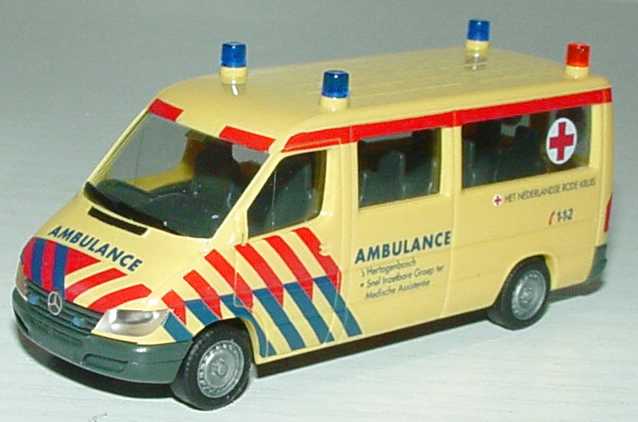 Foto 1:87 Mercedes-Benz Sprinter Facelift Bus RTW Ambulance s´Hertogenbosch herpa 045421