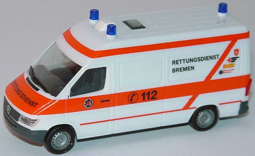 Foto 1:87 Mercedes-Benz Sprinter Kasten Hochdach RTW Rettungsdienst Bremen herpa 044127