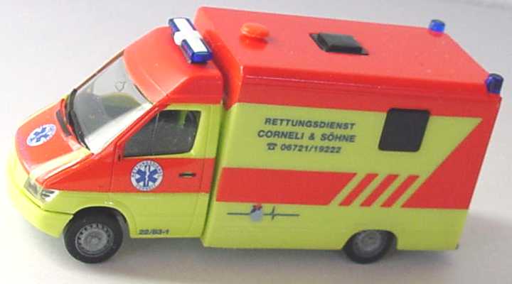 Foto 1:87 Mercedes-Benz Sprinter Strobel RTW Rettungsdienst Corneli & Söhne herpa 045339