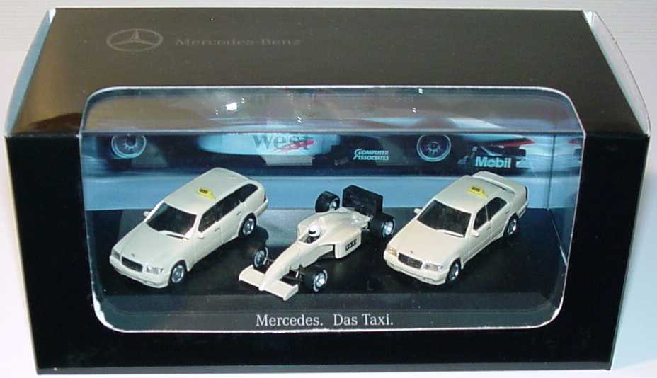 Foto 1:87 Mercedes-Benz Taxi-Packung III (2 x C-Klasse Facelift + Formel 1) Mercedes. Das Taxi. Werbemodell herpa