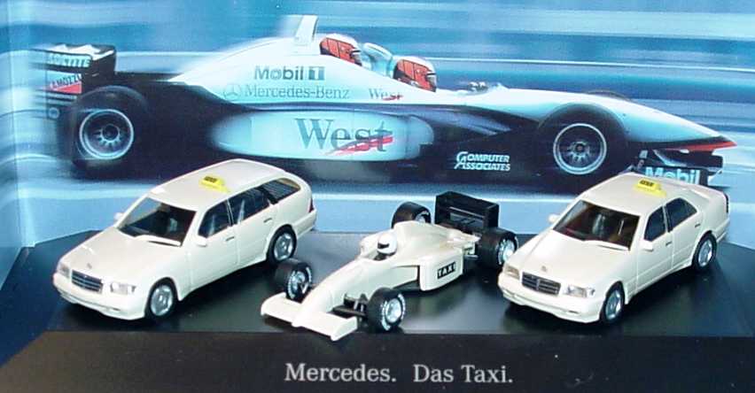 Foto 1:87 Mercedes-Benz Taxi-Packung III (2 x C-Klasse Facelift + Formel 1) Mercedes. Das Taxi. Werbemodell herpa