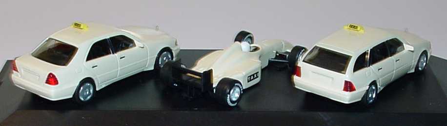 Foto 1:87 Mercedes-Benz Taxi-Packung III (2 x C-Klasse Facelift + Formel 1) Mercedes. Das Taxi. Werbemodell herpa