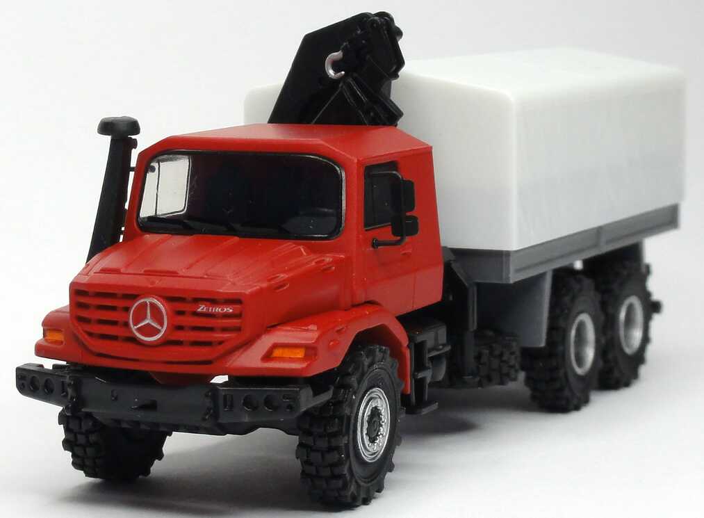 Foto 1:87 Mercedes-Benz Zetros 6x6 Pritsche/Plane mit Ladekran rubinrot Werbemodell Cursor B66005257
