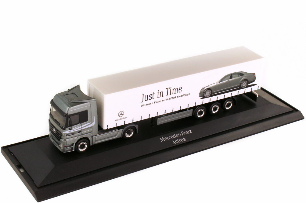 Foto 1:87 Mercedes-Benz Actros LH MP2 Fv Cv GpSzg 2/3 Just in Time - Die neue S-Klasse  aus dem Werk Sindelfingen Werbemodell herpa B66000705