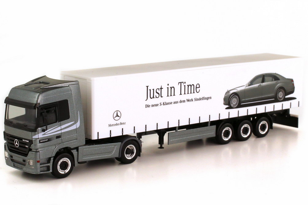 Foto 1:87 Mercedes-Benz Actros LH MP2 Fv Cv GpSzg 2/3 Just in Time - Die neue S-Klasse  aus dem Werk Sindelfingen Werbemodell herpa B66000705