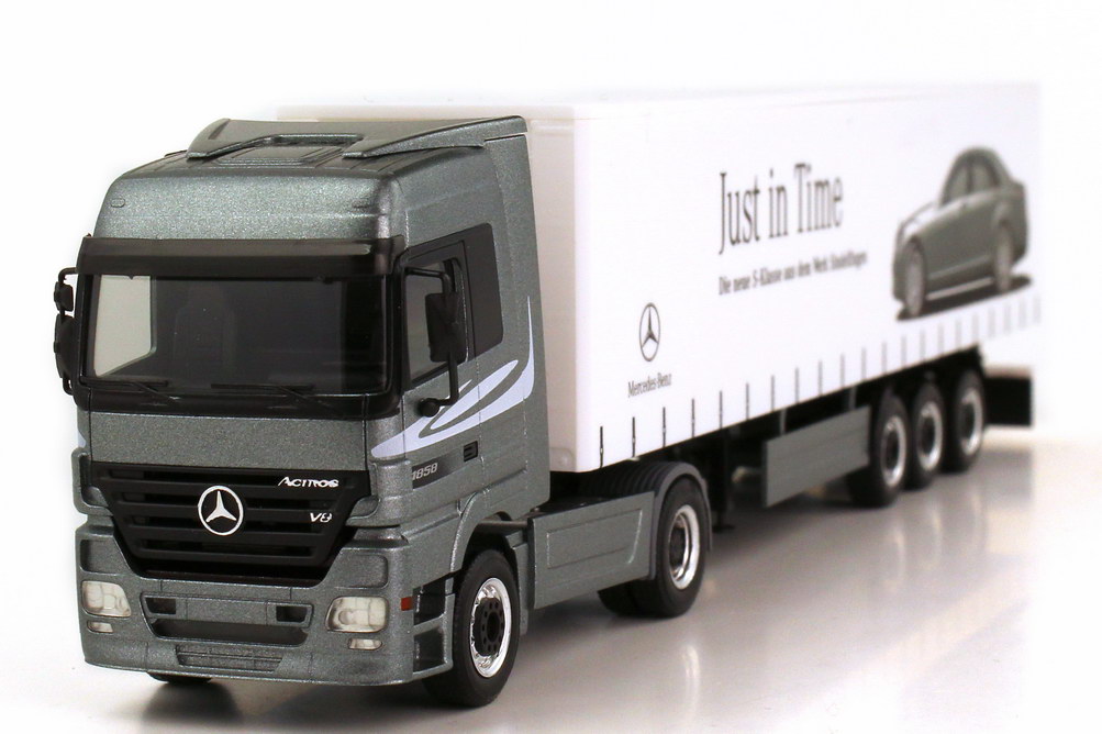 Foto 1:87 Mercedes-Benz Actros LH MP2 Fv Cv GpSzg 2/3 Just in Time - Die neue S-Klasse  aus dem Werk Sindelfingen Werbemodell herpa B66000705