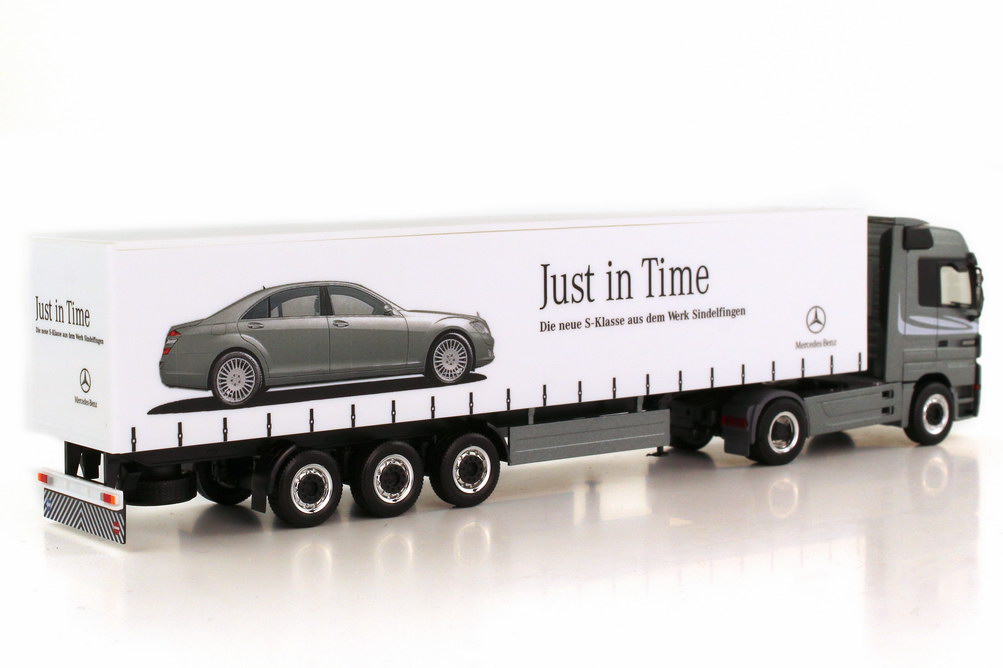 Foto 1:87 Mercedes-Benz Actros LH MP2 Fv Cv GpSzg 2/3 Just in Time - Die neue S-Klasse  aus dem Werk Sindelfingen Werbemodell herpa B66000705