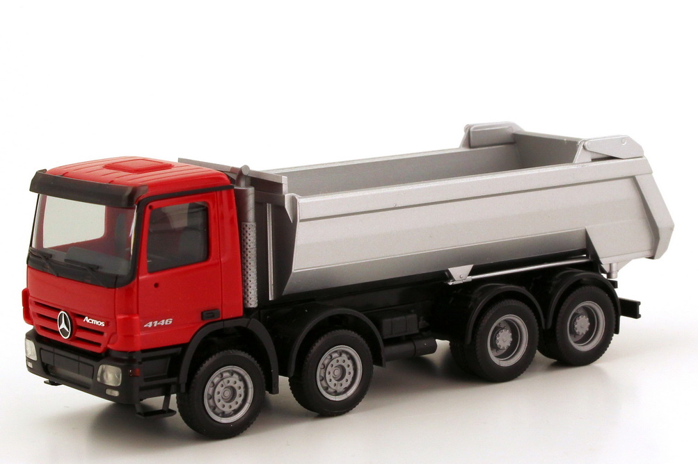 Foto 1:87 Mercedes-Benz Actros S MP2 4146 4a Rundmulden-Kipper rot/silber herpa 150538
