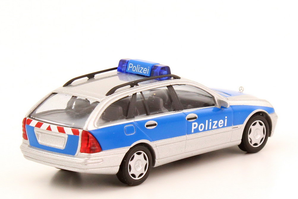 Foto 1:87 Mercedes-Benz C-Klasse T-Modell (S203) Autobahnpolizei silber-met./blau Busch 49156