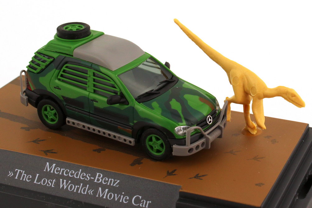 Foto 1:87 Mercedes-Benz M-Klasse (W163) - The Lost World Jurassic Park - Movie Car mit Saurier Busch B66006016/48504