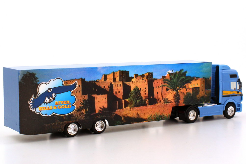 Foto 1:87 Mercedes-Benz SK ´94 Eurocab Fv Cv KoSzg Cv 2/2 River, Hills & Gold Werbemodell herpa B66000028