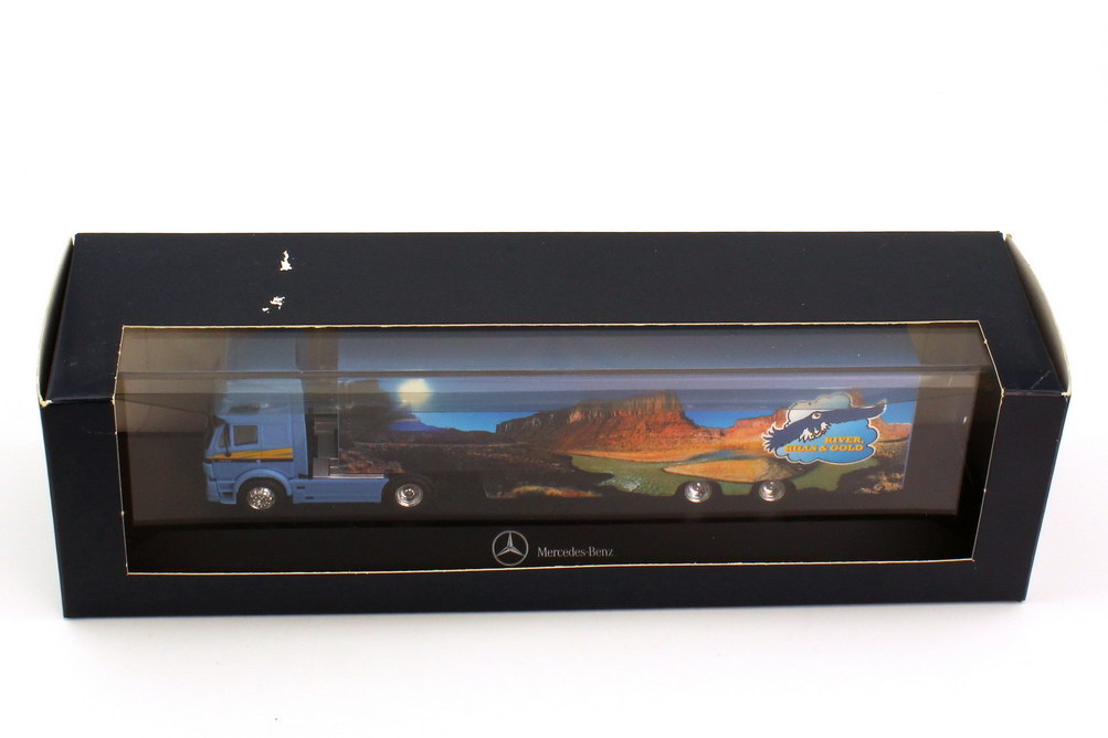 Foto 1:87 Mercedes-Benz SK ´94 Eurocab Fv Cv KoSzg Cv 2/2 River, Hills & Gold Werbemodell herpa B66000028