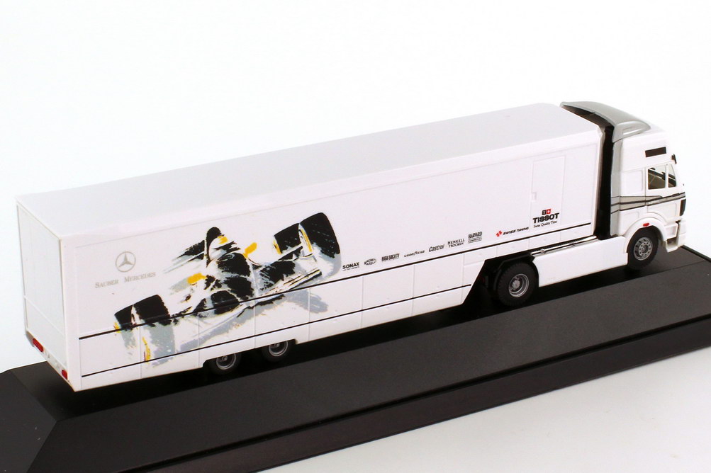 Foto 1:87 Mercedes-Benz SK Eurocab Fv Cv RenntransportSzg 2/2 Formel 1 - Sauber-Team Werbemodell B&S Automodelle B66000029